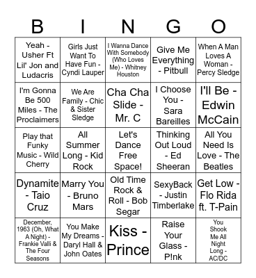 Top Wedding Tunes Bingo Card