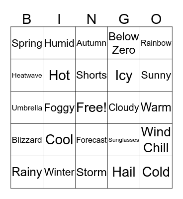 Weather Bingo Card