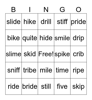 Short and Long I Bingo Card