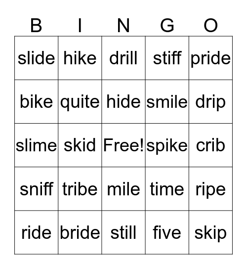 Short and Long I Bingo Card