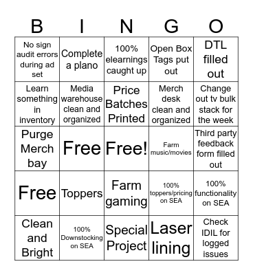 Back to the Basic's Bingo Card
