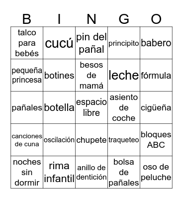 Baby Shower Bingo Card