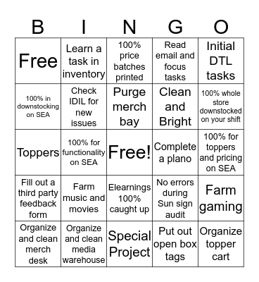 Back to the Basic's Bingo Card