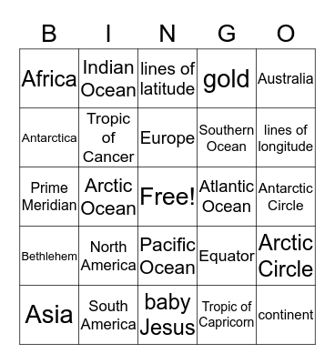 GEOGRAPHY Bingo Card