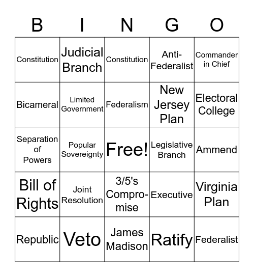 Constitutional Convention Bingo Card