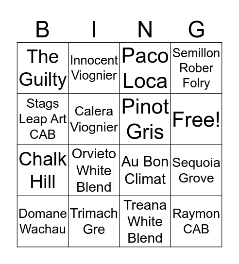 BTL WINE CHALLENGE Bingo Card