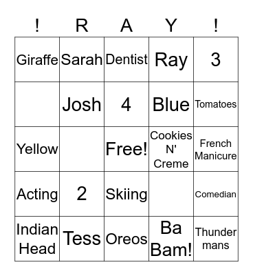 Rachel Turns 9! Bingo Card