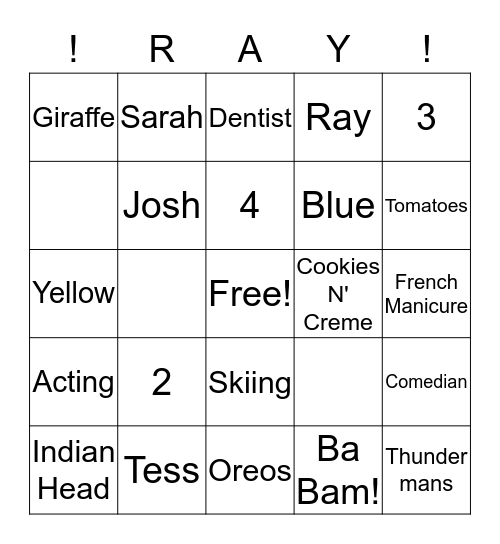 Rachel Turns 9! Bingo Card