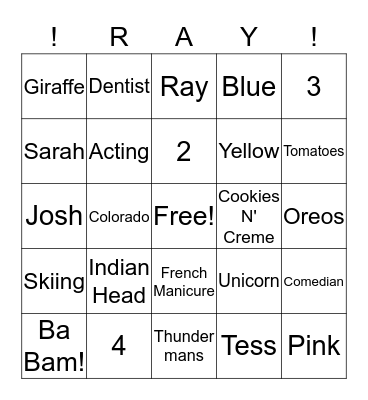 Rachel Turns 9! Bingo Card