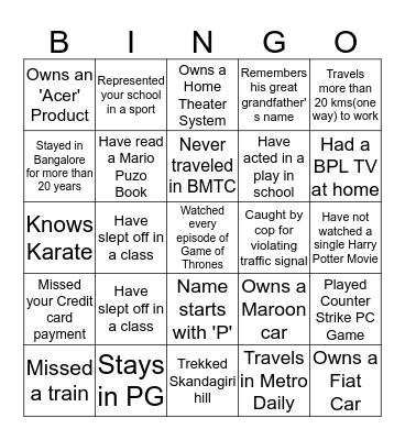 KMC YPES Christmas Bingo Card