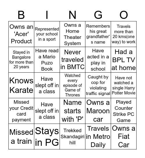 KMC YPES Christmas Bingo Card