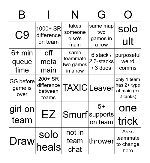 Overwatch Bingo Card