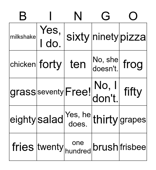 Family 2 Unit 4 Bingo Card