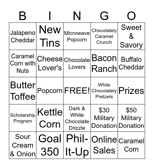 Popcorn Bingo Card