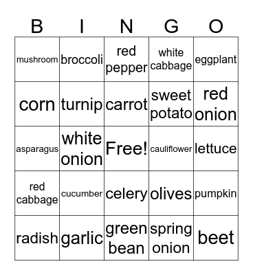 VEGETABLES Bingo Card