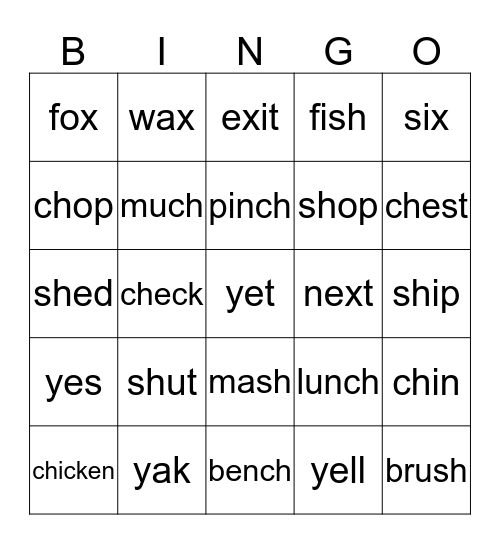 Jolly Phonics 6 Bingo Card