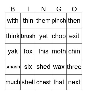 Jolly Phonics 6 Bingo Card