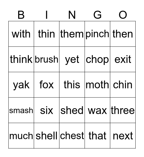 Jolly Phonics 6 Bingo Card