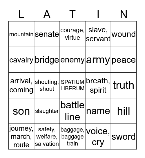 LATIN NOUNS Bingo Card