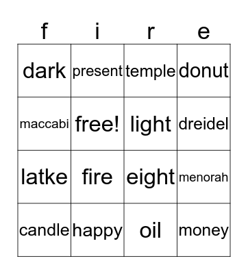 Chanuka is here!  Bingo Card