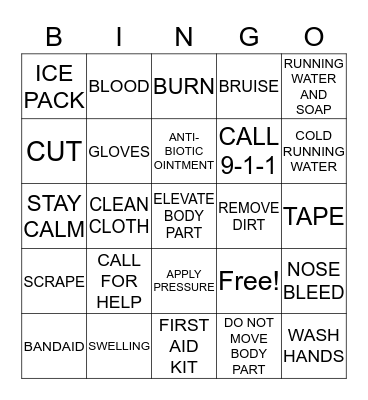 FIRST AID BINGO Card