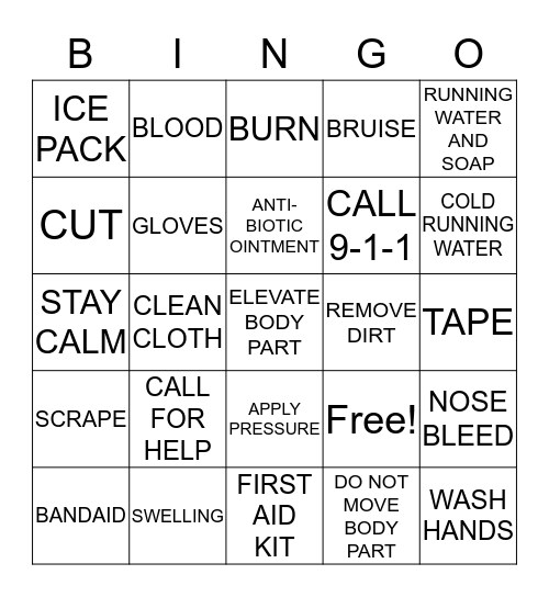 FIRST AID BINGO Card