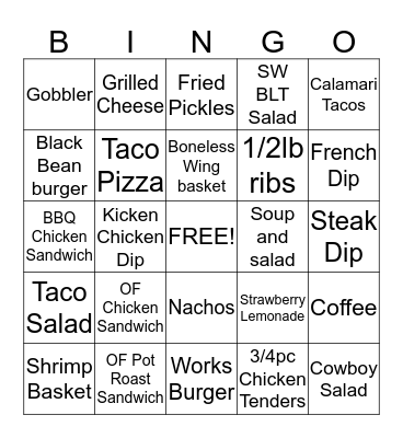 Lunch Bingo Card