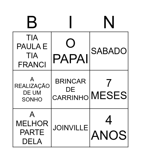 BINGO DO MATHEUS HENRIQUE Bingo Card