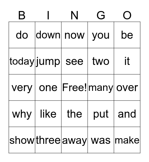 Units 1 & 2 Sight Word BINGO #2 Bingo Card