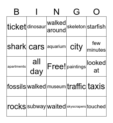 City Destination Bingo Card