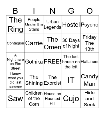 Horror Movies Bingo Card