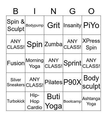 Group Fitness Bingo! Bingo Card