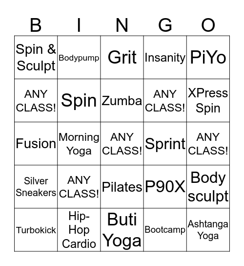 Group Fitness Bingo! Bingo Card