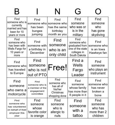 2017 Holiday Party BINGO Card