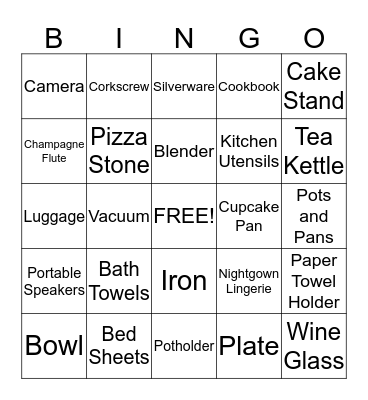 Benita's Bridal Shower BINGO! Bingo Card