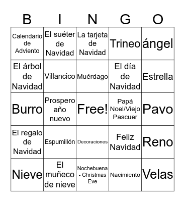 Spanish Christmas Bingo Card