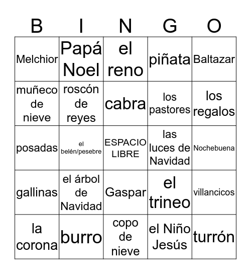 LAS NAVIDADES Bingo Card