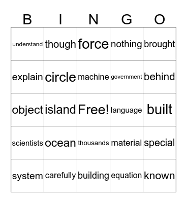 Instant Words 401-500 Bingo Card