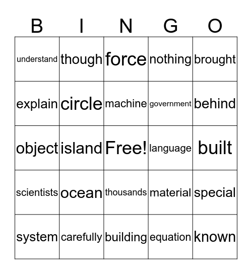 Instant Words 401-500 Bingo Card