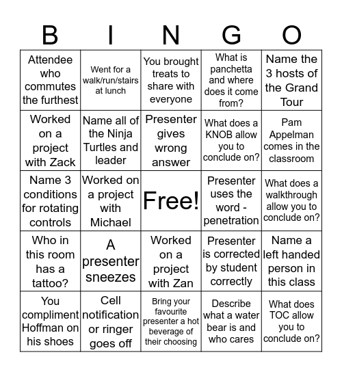 Control Bingo! Bingo Card