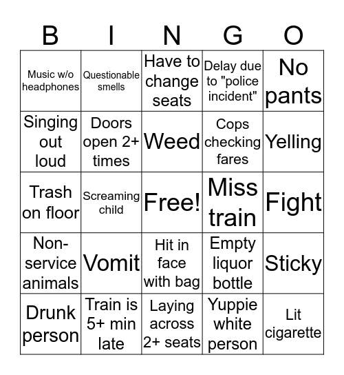 Transit Bingo Card