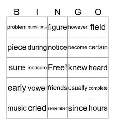 Instant Words 301-400 A Bingo Card