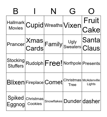 Rankin Christmas Bingo Card