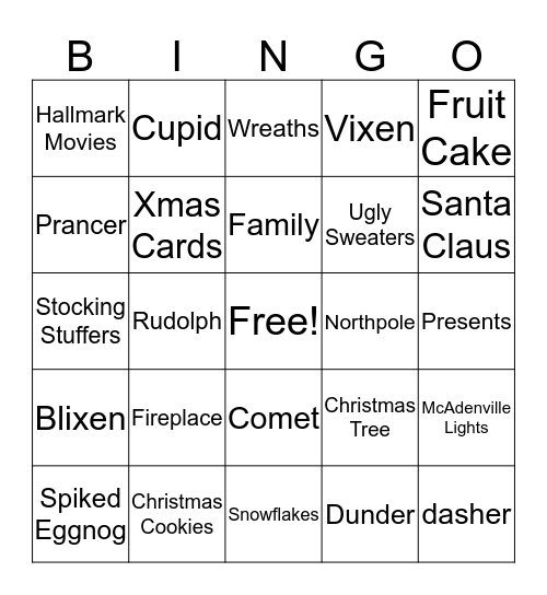 Rankin Christmas Bingo Card