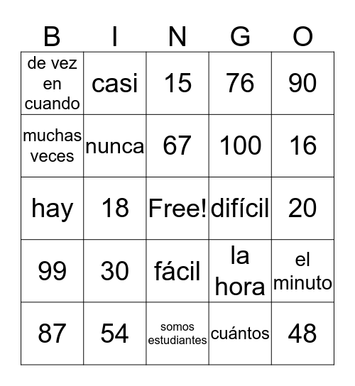los números 11-100 Bingo Card