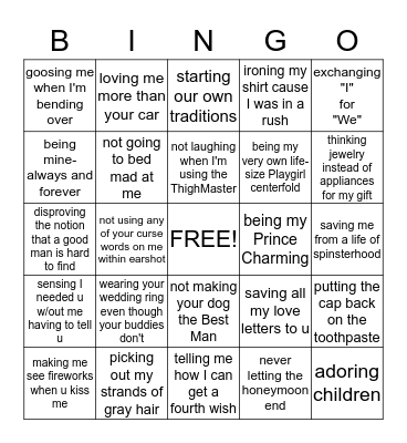 MARRIAGE "THANK YOU FOR...." BINGO Card