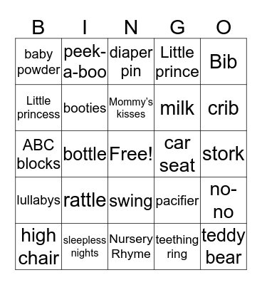 Baby Shower Bingo Card