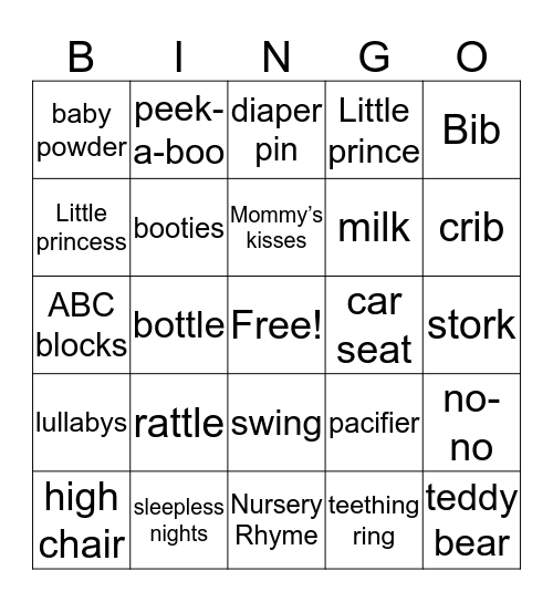 Baby Shower Bingo Card