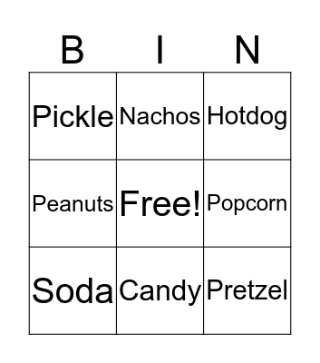 Concession Stand Bingo Card