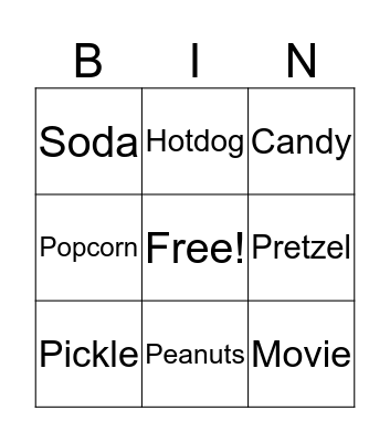 Concession Stand Bingo Card